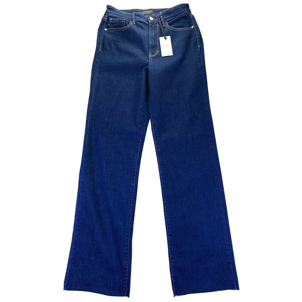 Judy Blue High Waist Vintage Back Darts Straight Leg Raw Hem Jeans 7/28 Dark